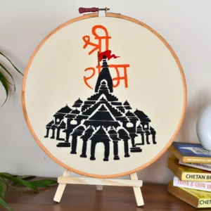 Ram Mandir Embroidery Hoop with Tassels + Free Easel Stand