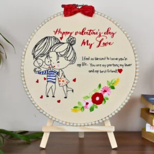 Message your Valentine Name/ Date Embroidery Hoop + Free Easel Stand