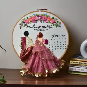 Pink Color Floral Custom Embroidery Hoop, Wedding Hoop, Anniversary Hoop + Free Easel Stand